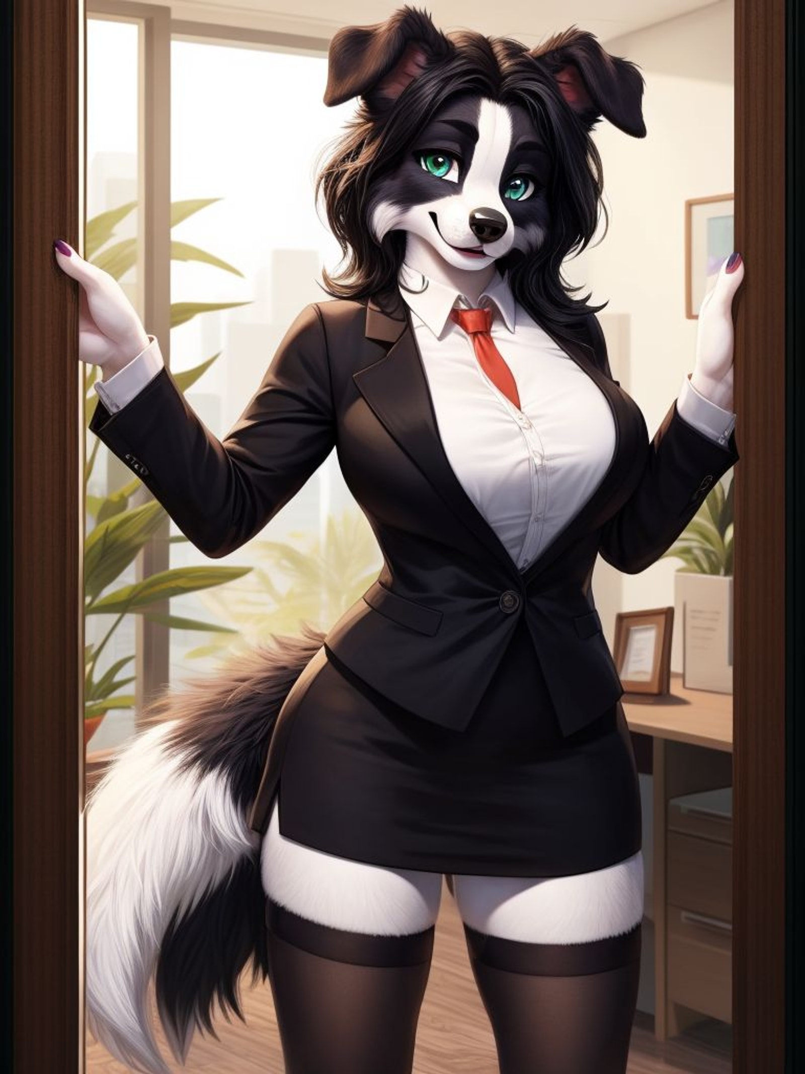 Border Collier, furry girl, virtual girlfriend, ai character design, waifu generator, anime girlfriend, virtual girlfriend art